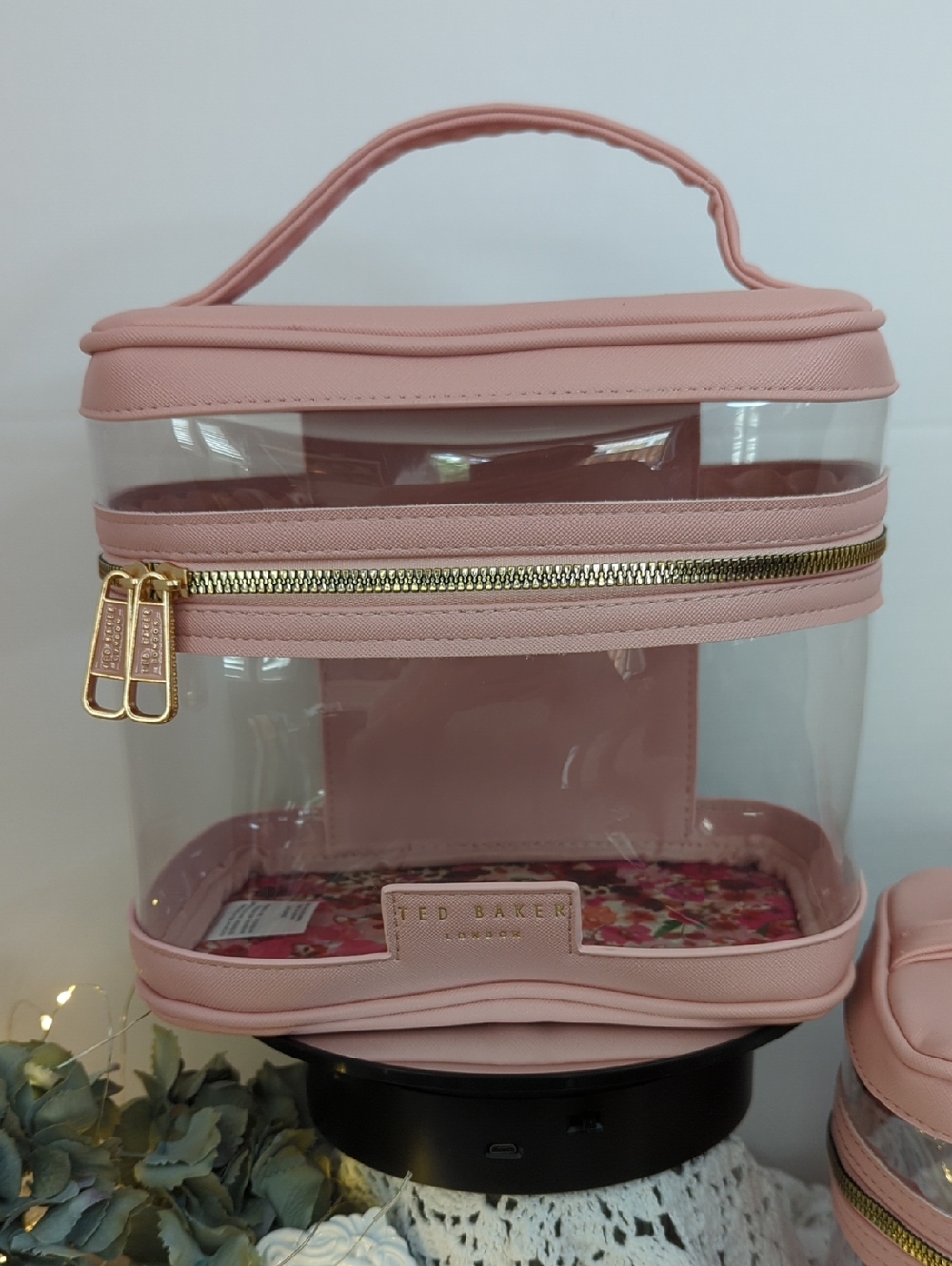 Ted Baker Pink Tall Clear Cosmetic Train Case